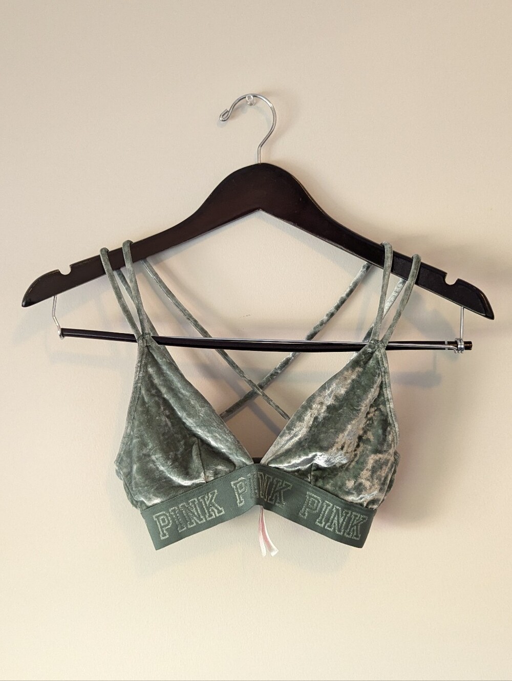 PINK Victoria's Secret Velvet Bralette in Sage Green